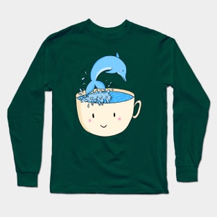 Dolphin Swimming In A Cup Of Tea Long Sleeve T-Shirt